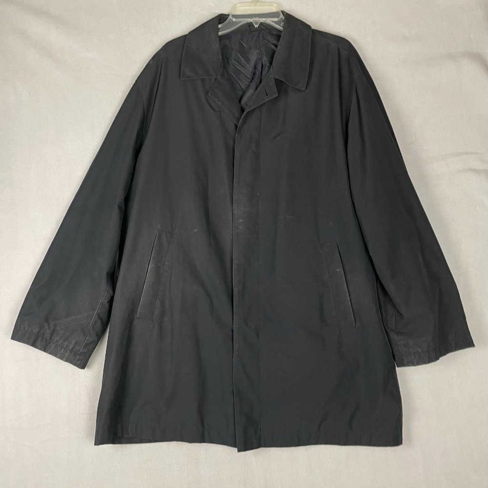 Vintage Trench Coat Rain Jacket Parka Black Collar Button Pockets